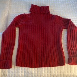 Donna Karan red cable knit wool sweater.